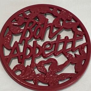 Bon Appetit Trivet Kitchenware 7.25in Red Cast Iron Wall Decor Hot Pad Farmhouse